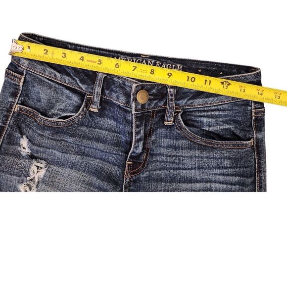 AMERICAN EAGLE Jegging Super Stretch Jeans Size 4 Destroyed Distressed Dark Blue - Picture 6 of 15